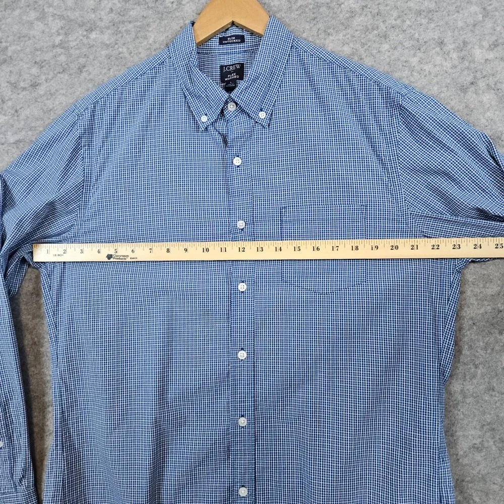 J Crew‎ Men's Slim Untucked Flex Washed Blue & White Mini-Checked Shirt Size L